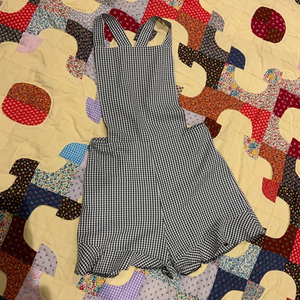 Dollskill black and white gingham overall romper